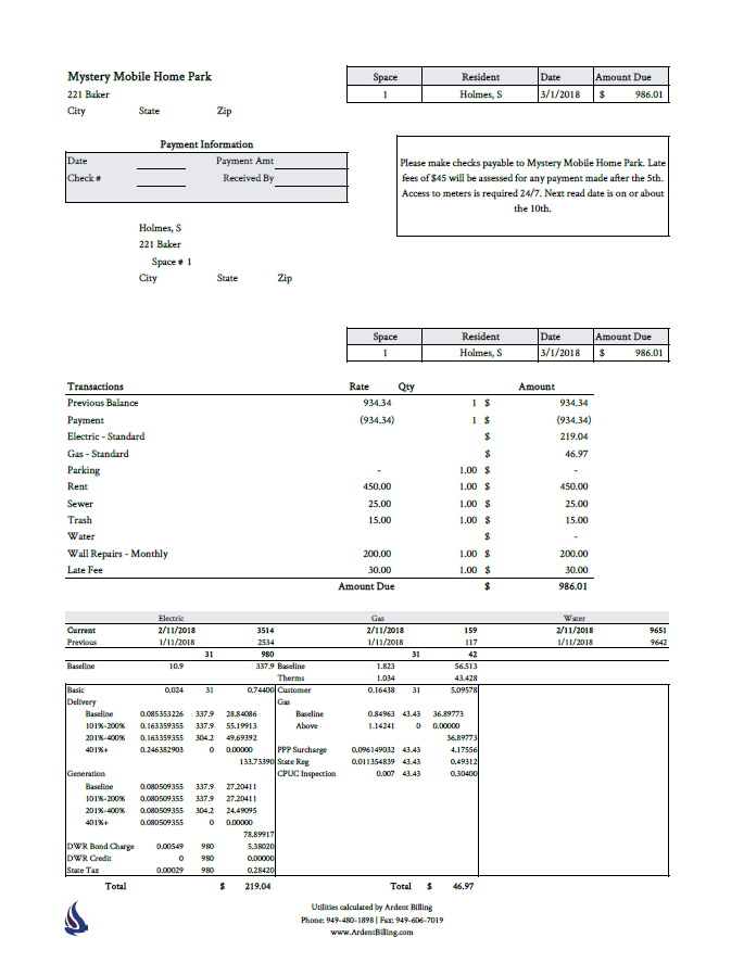 Sample Utility Only Statement